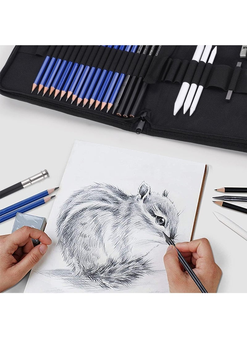 Sketching Pencil Set (35 Pieces) - Includes Sketchbook - Zippered Travel Case - Sketching Pencils, Charcoal Pencils, Mixing Paper, Eraser - Art Drawing Supplies for Beginners, Kids, Adults - Image 3