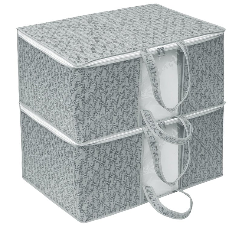 HomeStrap NonWoven Printed Front Handle Underbed Storage BagOrganizerBlanket Cover GreyPack Of 2Shark Tank Product NonWoven Rectangular 64 x 44 x 30 Centimeters - Image 1