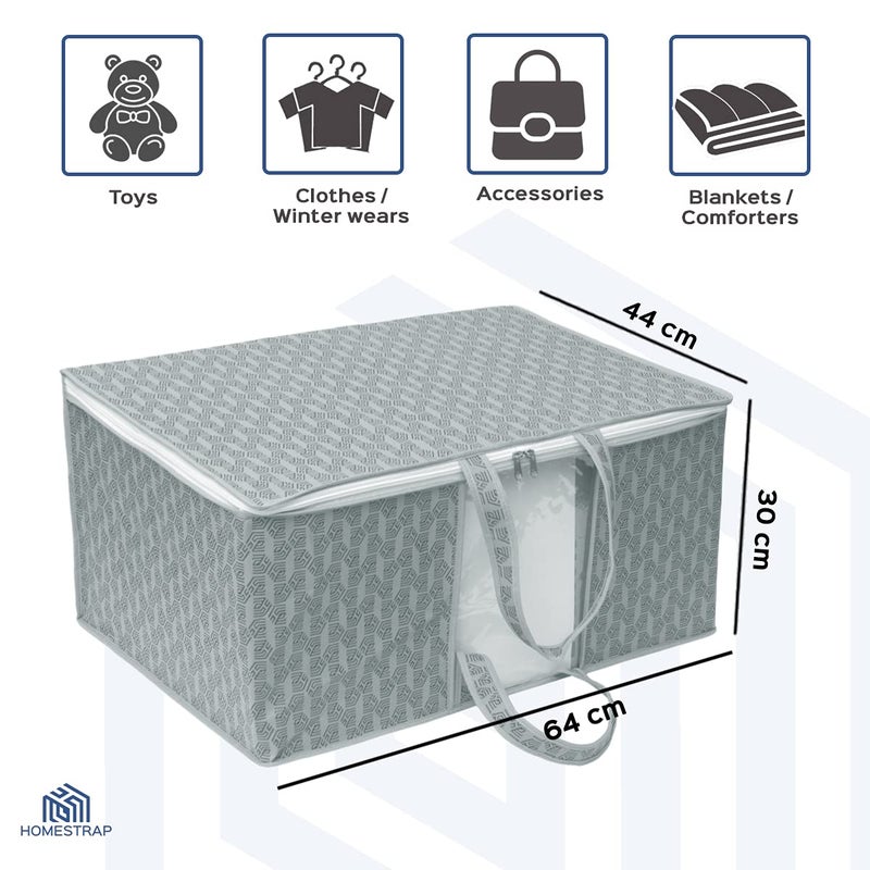 HomeStrap NonWoven Printed Front Handle Underbed Storage BagOrganizerBlanket Cover GreyPack Of 2Shark Tank Product NonWoven Rectangular 64 x 44 x 30 Centimeters - Image 2