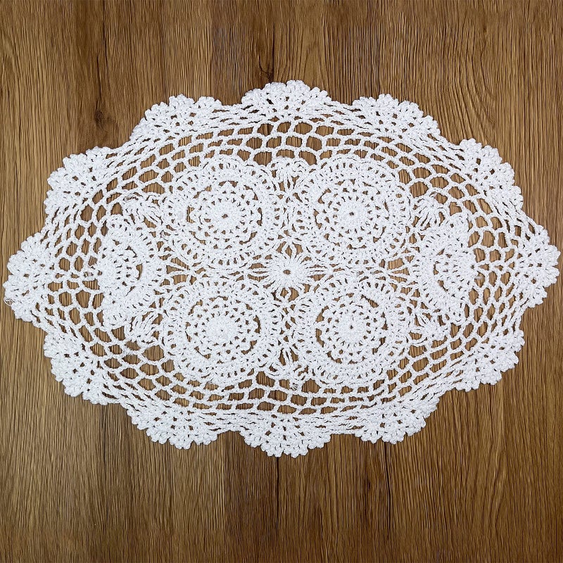 Phantomon Handmade Crochet Cotton Lace Placemats Doilies Cloth Crochet Coasters, Pack of 4, Oval Shape, White, 12 x 17 inch (White) - Image 5