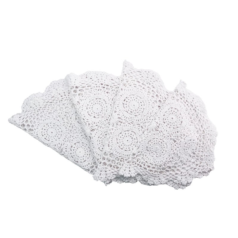 Phantomon Handmade Crochet Cotton Lace Placemats Doilies Cloth Crochet Coasters, Pack of 4, Oval Shape, White, 12 x 17 inch (White) - Image 4
