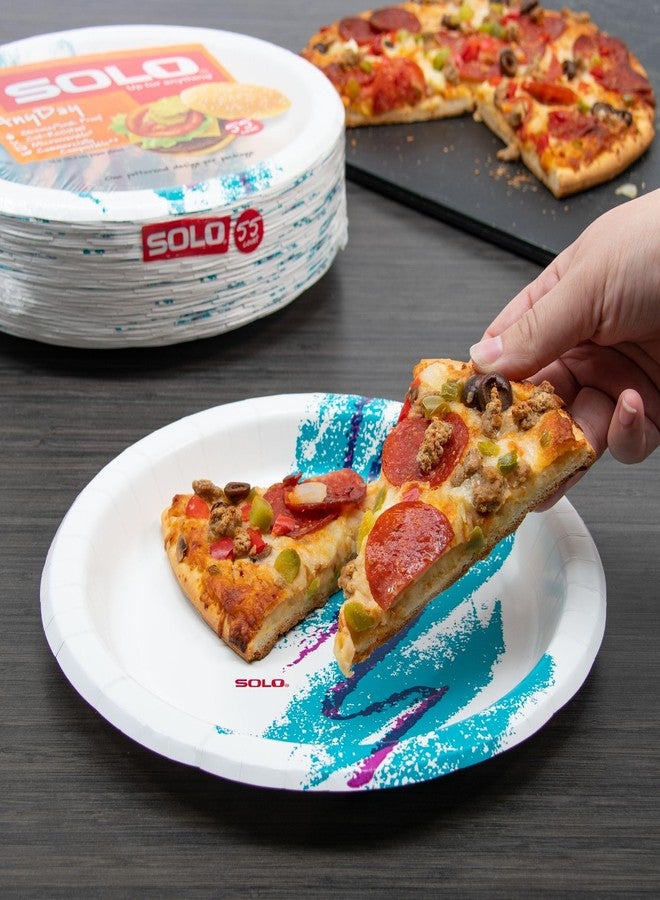 SOLO 10" Large Paper Plates, Jazz 90s Nostalgic Print, Pack of 55ct Paper Plates - Image 2