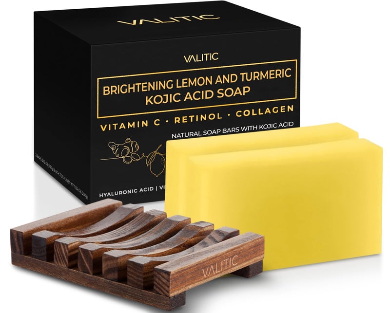 VALITIC Brightening Lemon  Turmeric Kojic Acid Soap with Vitamin C Retinol Collagen  Original Japanese Complex  with Hyaluronic Acid Vitamin E Shea Butter Castile Olive Oil 2 PackHolder