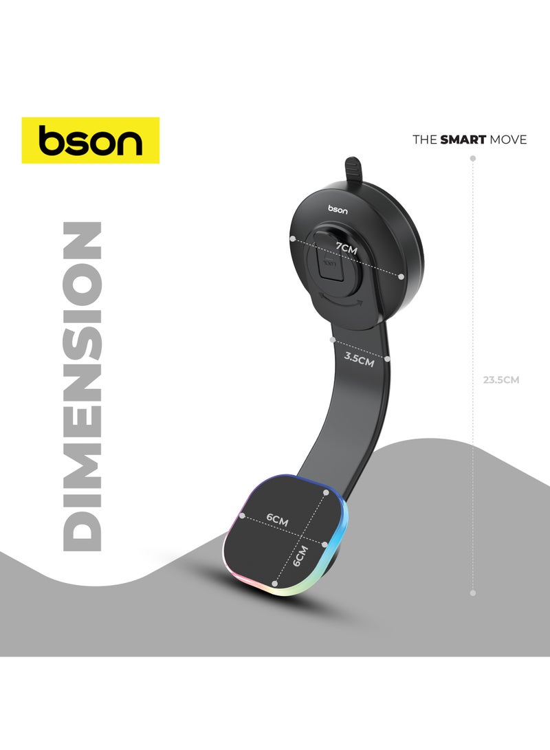 BSON حامل هاتف السيارة اللاسلكي - شاحن لاسلكي سريع 15 واط، متوافق مع MagSafe، دوران 360°، قاعدة شفط قوية، تشغيل بيد واحدة، كابل USB-A إلى Type-C متضمن - Image 5