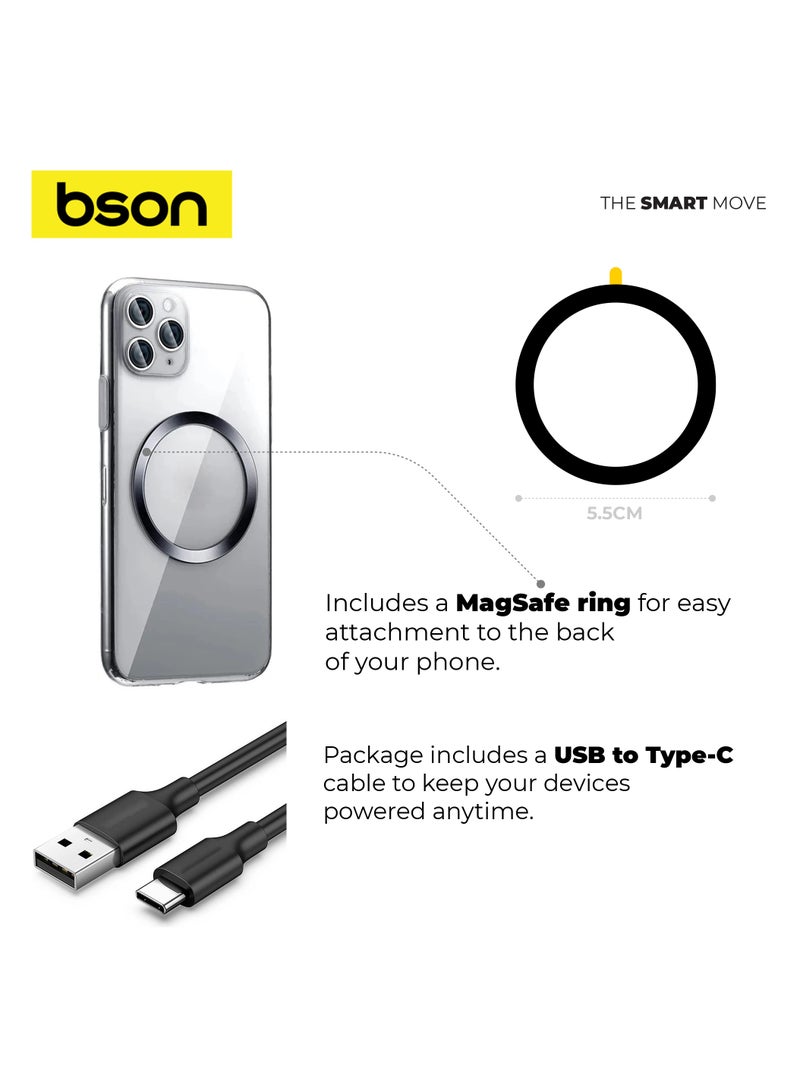 BSON حامل هاتف السيارة اللاسلكي - شاحن لاسلكي سريع 15 واط، متوافق مع MagSafe، دوران 360°، قاعدة شفط قوية، تشغيل بيد واحدة، كابل USB-A إلى Type-C متضمن - Image 4