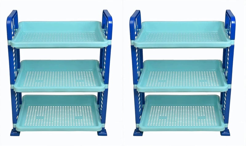 mastBus 2 pcs 3 Tier Plastic Multipurpose Storage Rack Space Saving Storage Organizer Rack Shelf for Home Kitchen Blue - Image 1