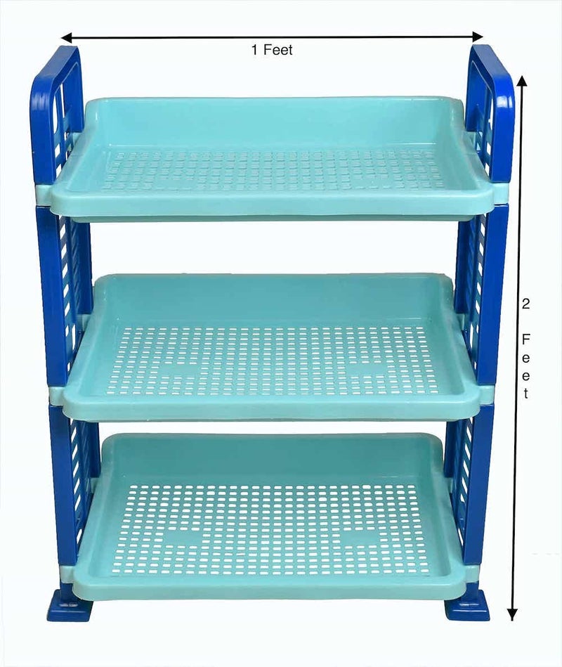 mastBus 2 pcs 3 Tier Plastic Multipurpose Storage Rack Space Saving Storage Organizer Rack Shelf for Home Kitchen Blue - Image 2