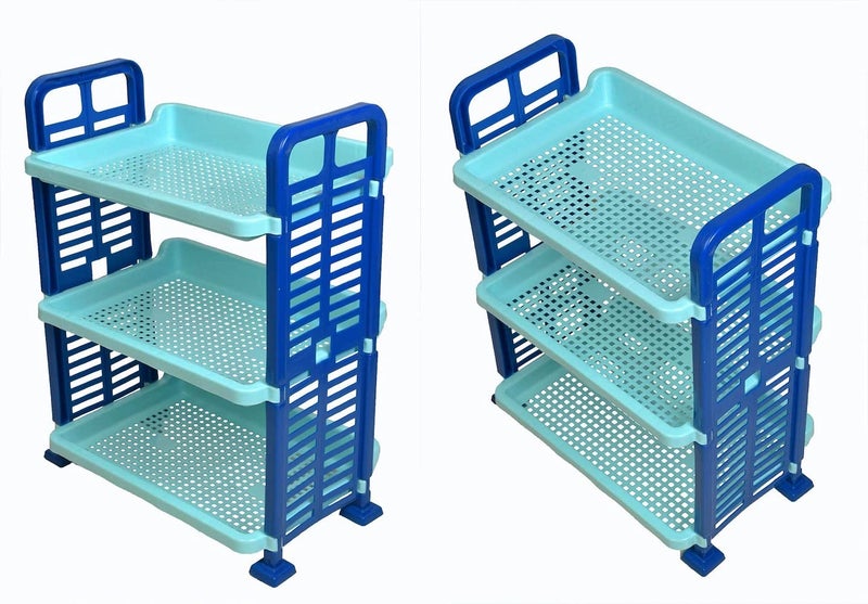 mastBus 2 pcs 3 Tier Plastic Multipurpose Storage Rack Space Saving Storage Organizer Rack Shelf for Home Kitchen Blue - Image 3