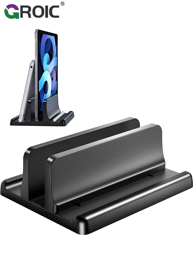 GROIC Vertical Laptop Stand, Adjustable 1 Slot Laptop Storage with Rubber Padding, Laptop Stand for Desk, Premium Laptop Holder for MacBook, Tablet Stand