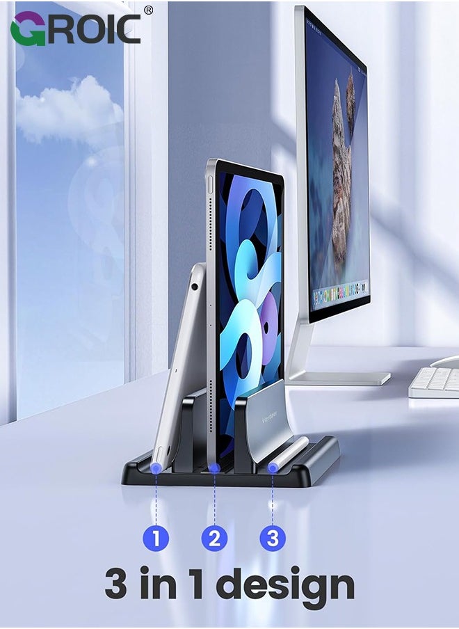 GROIC Vertical Laptop Stand, Adjustable 1 Slot Laptop Storage with Rubber Padding, Laptop Stand for Desk, Premium Laptop Holder for MacBook, Tablet Stand  - Image 2