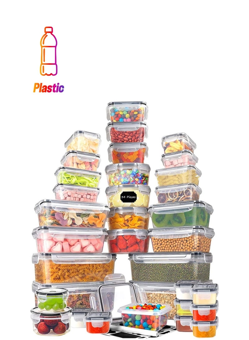 Arabest حاويات تخزين الطعام محكمة الإغلاق مع أغطية 34 قطعة لتنظيم المطبخ - حاويات مطبخ خالية من BPA للحبوب، الأرز، الدقيق والشوفان - Image 1