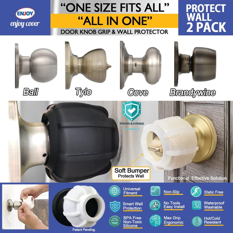 Enjoy Cover |Door Handle Grip Doorstop Knob Stopper Cover, Set of 2 Silicone Door Knob Grips Universal Size Protects Walls from Dents and Damage (Clear) - Image 2