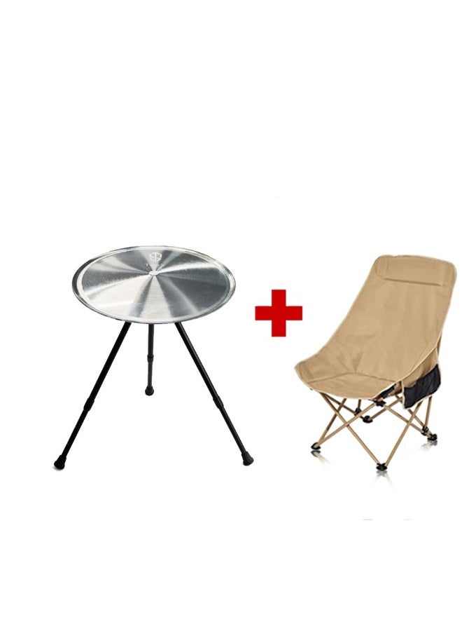 توبيز طاولة تخييم قابلة للطي من الألومنيوم خفيفة الوزن + كرسي خارجي محمول قابل للطي مع ظهر مرتفع – للتخييم، النزهات، الشواء، الصيد والسفر - Image 1