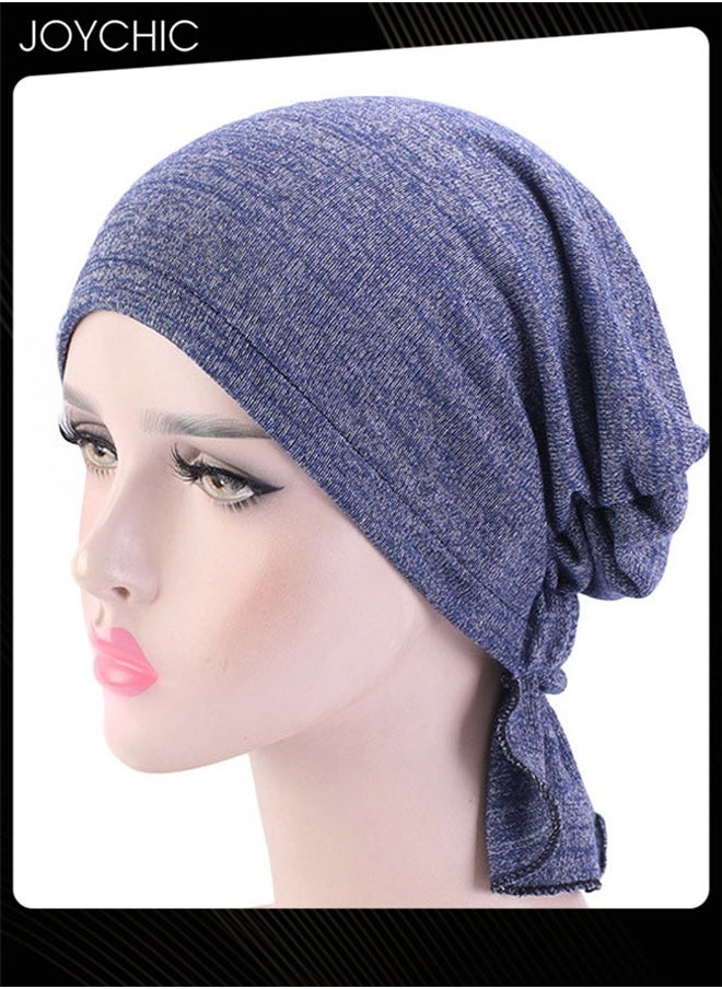 Joychic - Women Chemo Stretchy Soft Cotton Hat Turban Cap Cover Hair Loss Head Scarf Wrap Pre-Tied Headwear Strech Bandana Navy Blue - Image 1