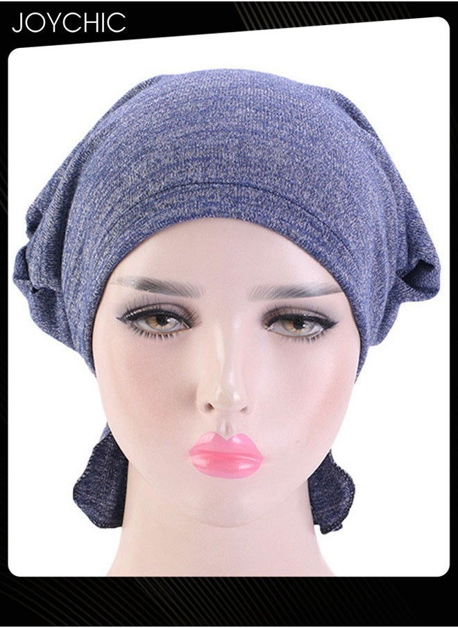 Joychic - Women Chemo Stretchy Soft Cotton Hat Turban Cap Cover Hair Loss Head Scarf Wrap Pre-Tied Headwear Strech Bandana Navy Blue - Image 1