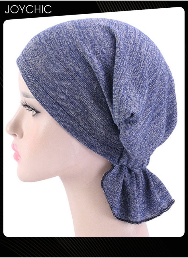 Joychic - Women Chemo Stretchy Soft Cotton Hat Turban Cap Cover Hair Loss Head Scarf Wrap Pre-Tied Headwear Strech Bandana Navy Blue - Image 1