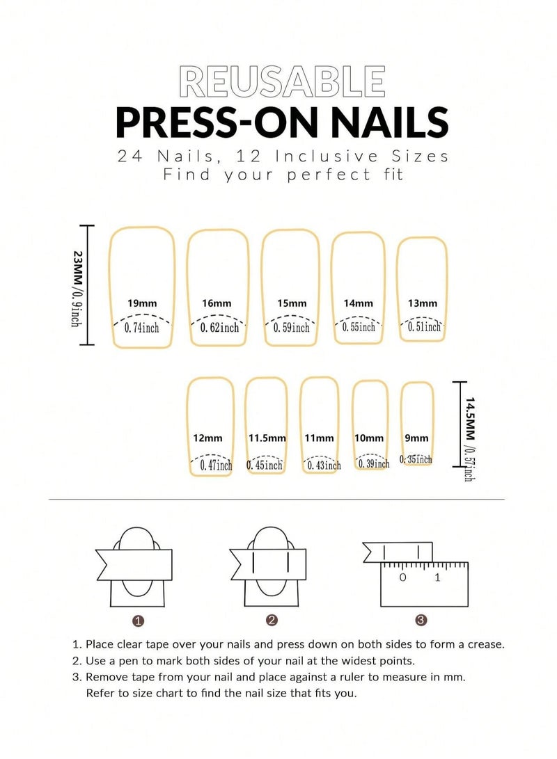 أظافر تركيب باللون البني مزينة برسومات عصرية – مجموعة 24 قطعة أظافر صناعية  أنيقة للحفلات والمناسبات - Image 3