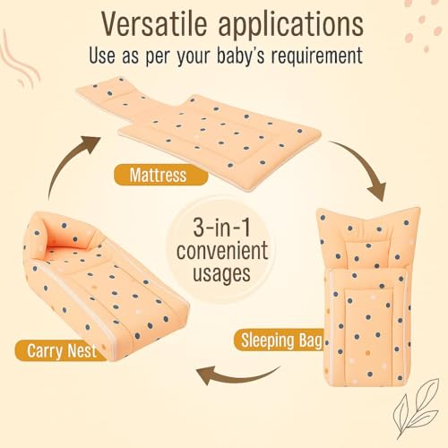 DADDY - G 3-in-1 NewBaby Bed & Sleeping Bag for Newborn | Portable Cotton Baby Bedding Set | Unisex Carry Nest & Baby Holder for New Born | Soft & Lightweight Infant Sleep Bag (Peach Dot) - Image 2