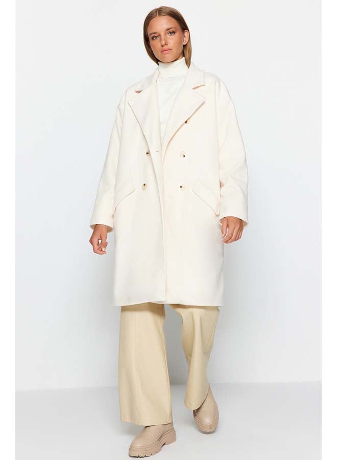 trendyol Oversized Ecru Wide Cut Long Stitched Coat TWOAW24KB00099  - Image 1
