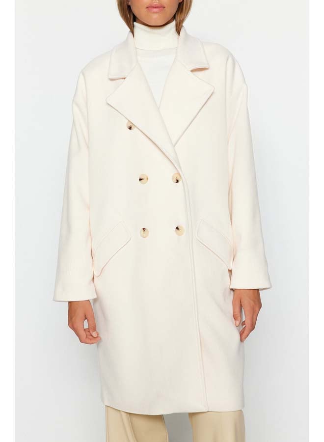 trendyol Oversized Ecru Wide Cut Long Stitched Coat TWOAW24KB00099  - Image 2