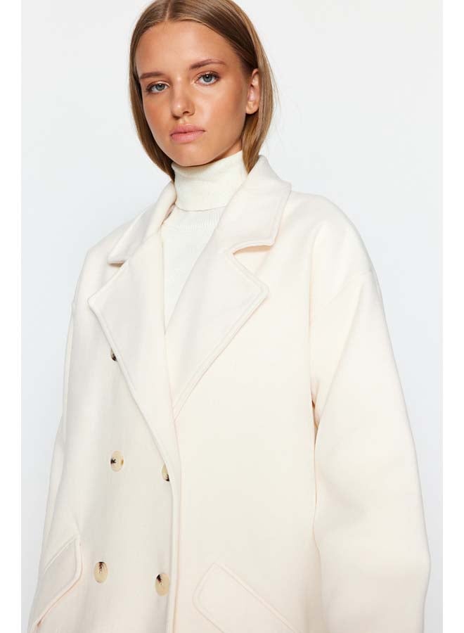 trendyol Oversized Ecru Wide Cut Long Stitched Coat TWOAW24KB00099  - Image 4