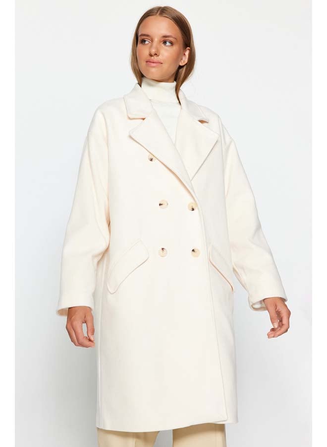 trendyol Oversized Ecru Wide Cut Long Stitched Coat TWOAW24KB00099  - Image 3