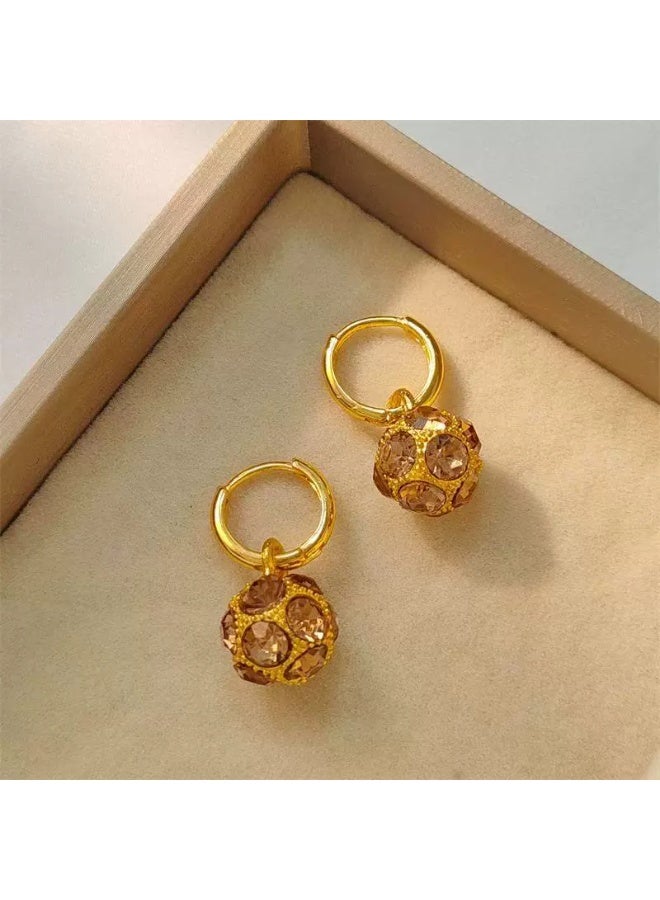 Goolsky Vintage Luxury Gold Rhinestone Ball Earrings for Women – Unique Minimalist Clip-On Earrings, No Piercing Sparkling Rhinestones, Formal/Parties Gift - Image 2
