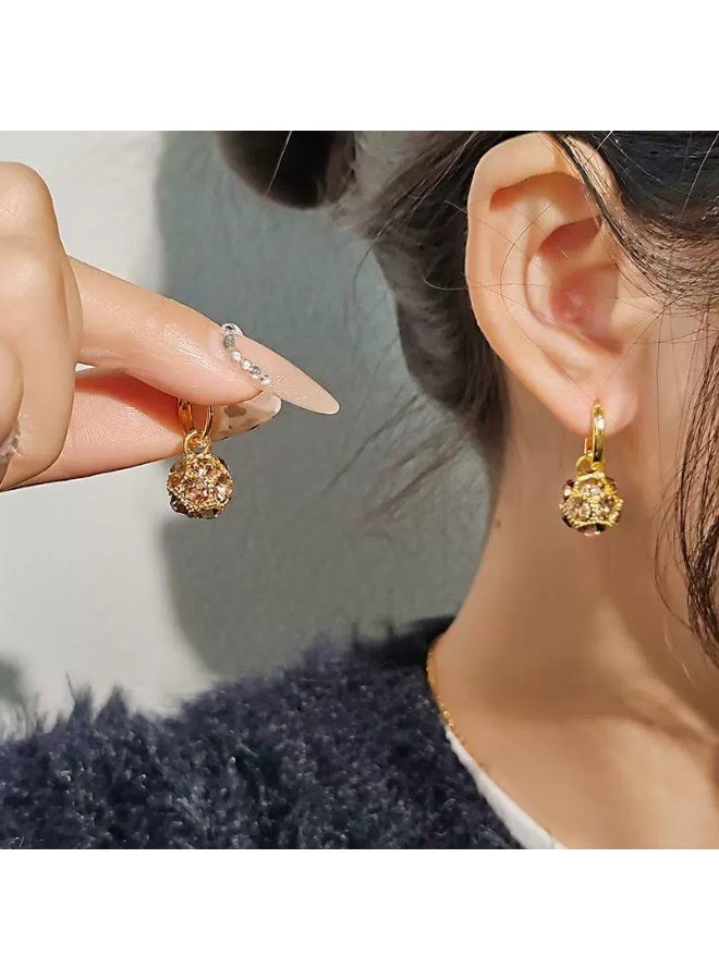 Goolsky Vintage Luxury Gold Rhinestone Ball Earrings for Women – Unique Minimalist Clip-On Earrings, No Piercing Sparkling Rhinestones, Formal/Parties Gift - Image 1