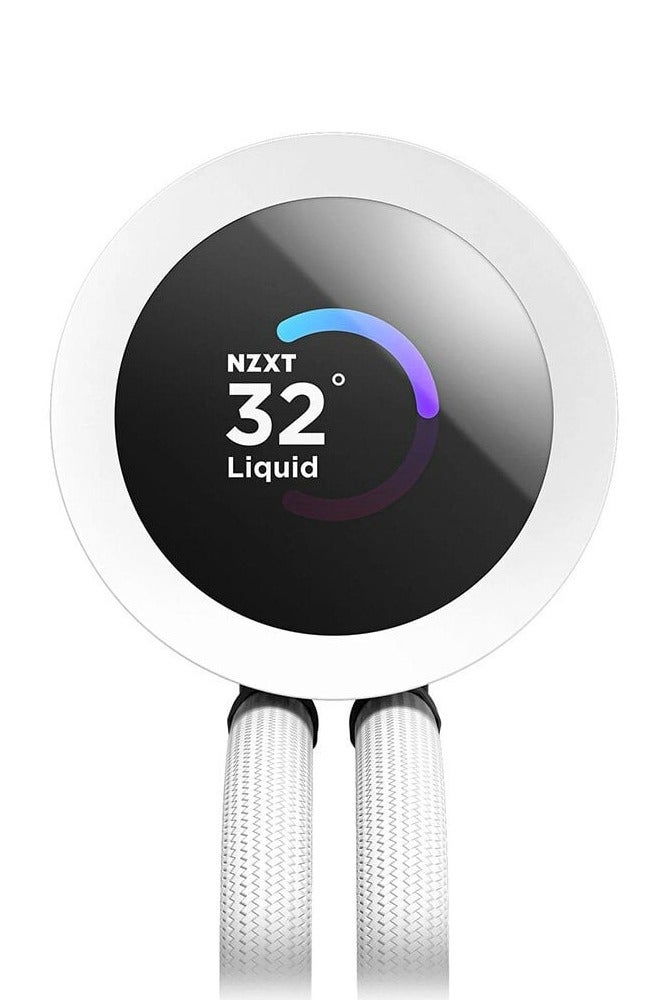 ان زد اكس تي مبرد وحدة المعالجة المركزية السائل Kraken Plus 360 RGB AIO مقاس 360 مم مع شاشة LCD مقاس 1.54 بوصة، ومراوح RGB، ومضخة توربينية NZXT (1200-2800 دورة في الدقيقة)، ومبرد من الألومنيوم، و3 مراوح RGB Core مقاس 120 مم، ومتوافق مع Intel LGA 1851/1700/1200/115X وAMD AM5/AM4، وتشغيل هادئ، وتحكم ببرنامج CAM، لون أبيض | RL-KR360-W2 - Image 4
