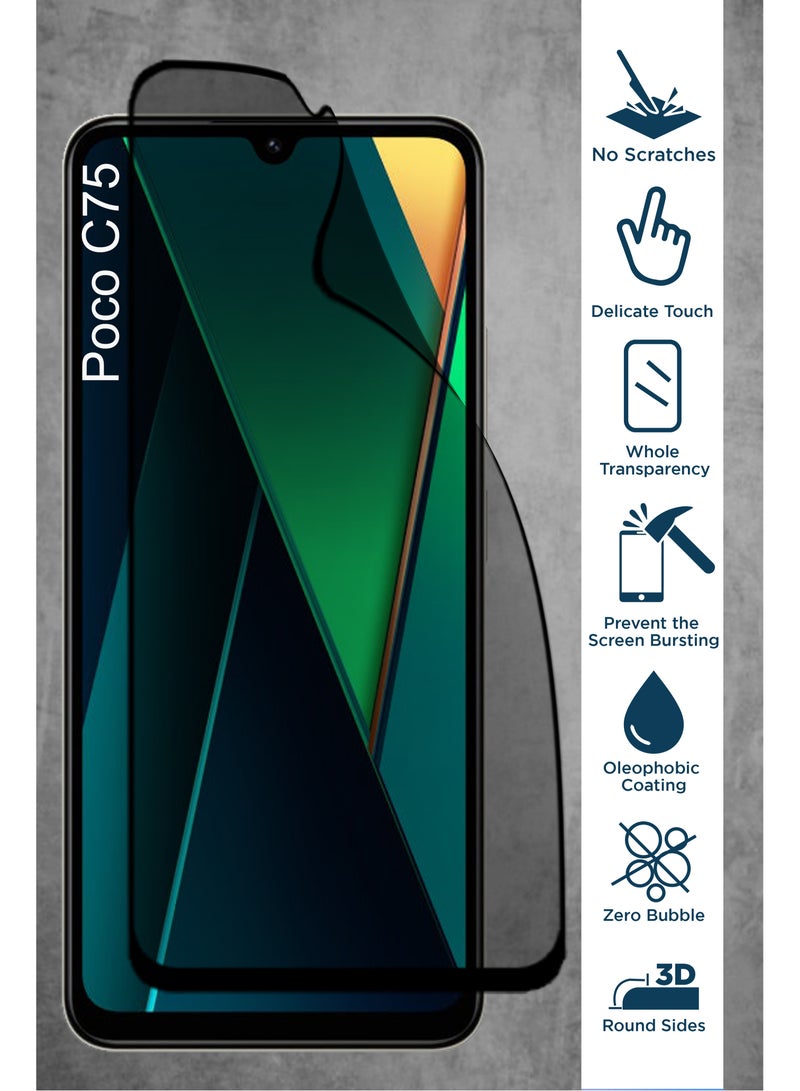 Poco C75- Privacy Matte Ceramic Glass Screen Protector - Black - Image 2