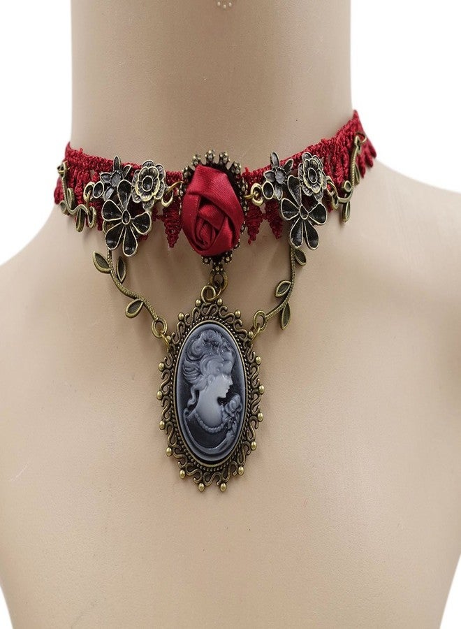 ETERNITY J. Vintage Princess Lolita Lace Victorian Necklace Bracelet Edwardian Vampire Gothic Choker Pendant (Red2) - Image 2