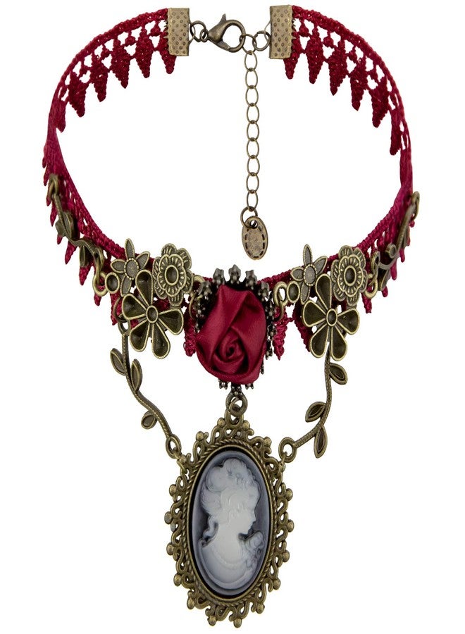 ETERNITY J. Vintage Princess Lolita Lace Victorian Necklace Bracelet Edwardian Vampire Gothic Choker Pendant (Red2) - Image 1