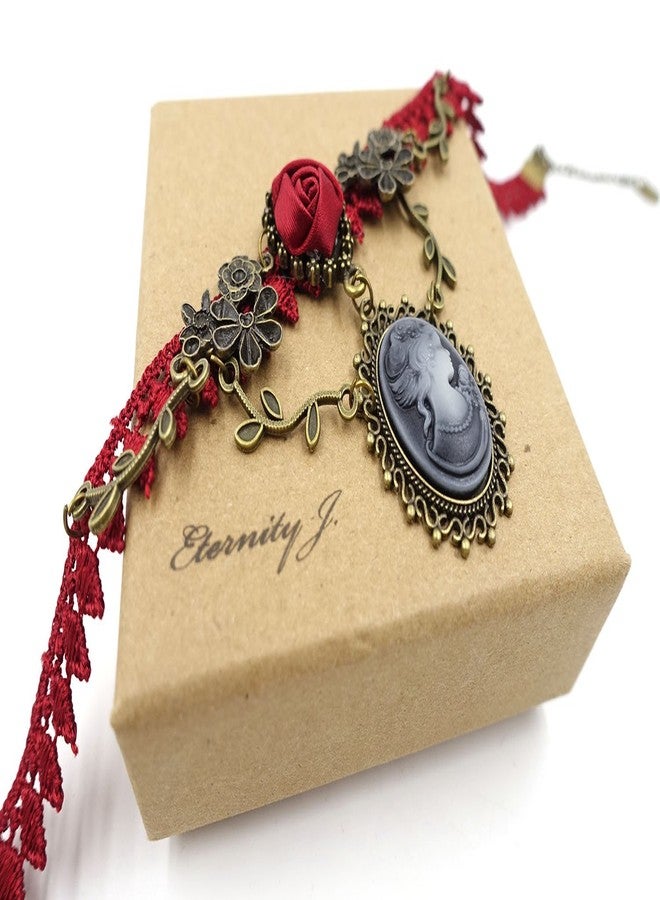 ETERNITY J. Vintage Princess Lolita Lace Victorian Necklace Bracelet Edwardian Vampire Gothic Choker Pendant (Red2) - Image 5
