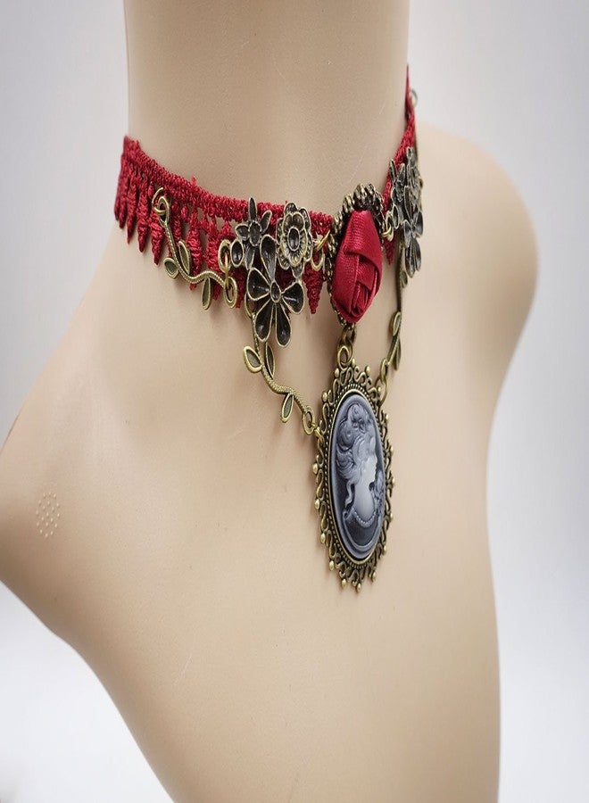 ETERNITY J. Vintage Princess Lolita Lace Victorian Necklace Bracelet Edwardian Vampire Gothic Choker Pendant (Red2) - Image 3