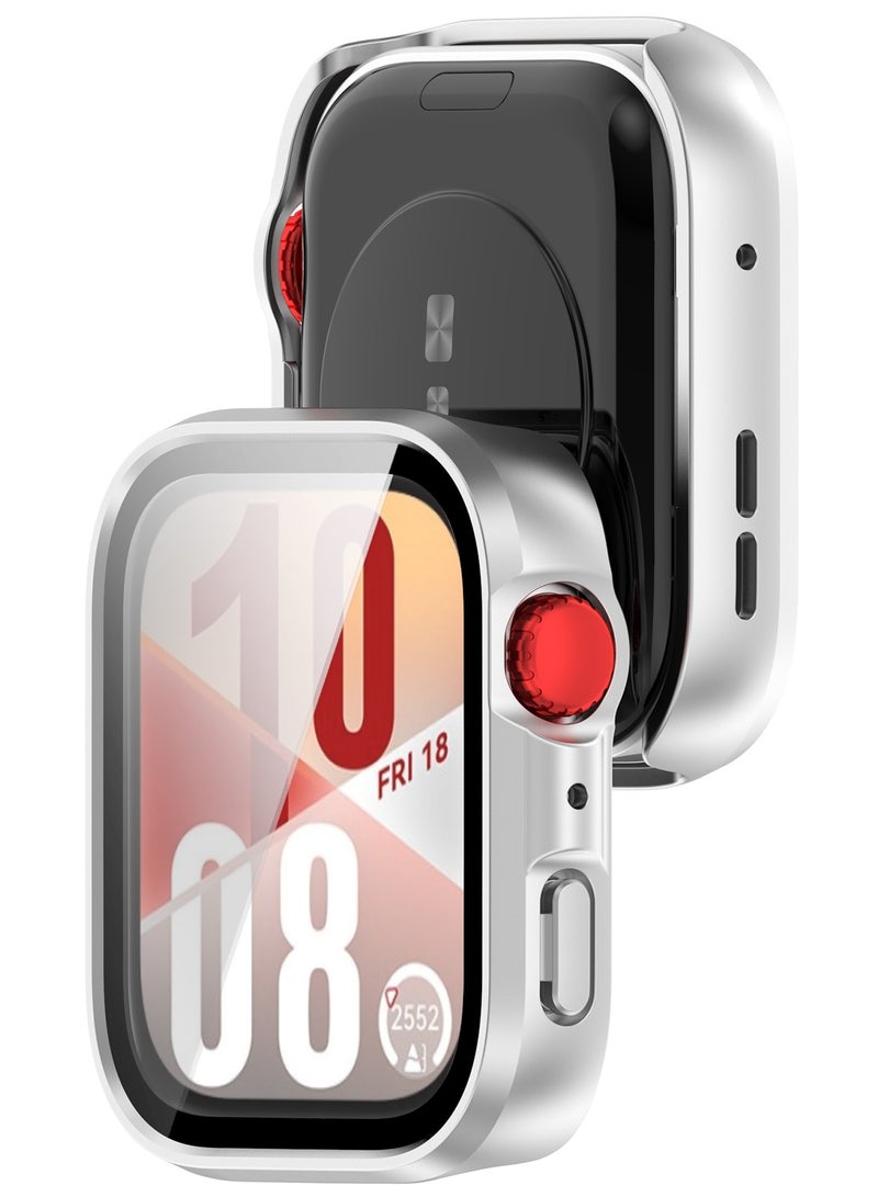 HablTech Protective Case Suitable for Huawei Watch Fit 4 Case Hard PC Case with Tempered Glass Screen Protectors Full Protective Cover(Silver) - Image 3