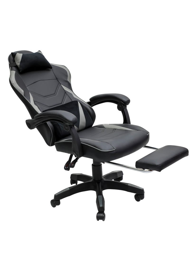 Multi Home Furniture Modern design Best Executive gaming chair MH-6065-Grey-black for Video Gaming Chair for Pc with fully reclining back and head rest amd footrest and soft leather (Grey, blk) - Image 1
