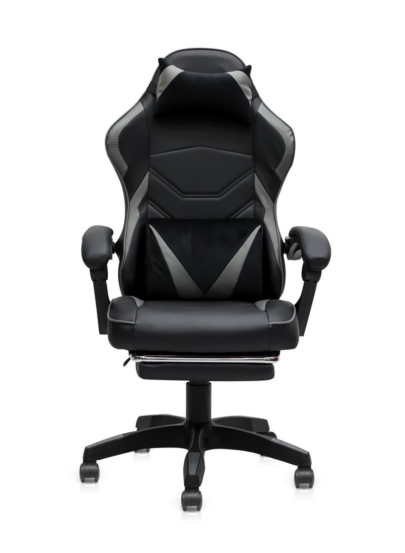 Multi Home Furniture Modern design Best Executive gaming chair MH-6065-Grey-black for Video Gaming Chair for Pc with fully reclining back and head rest amd footrest and soft leather (Grey, blk) - Image 2