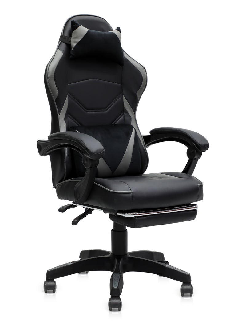 Multi Home Furniture Modern design Best Executive gaming chair MH-6065-Grey-black for Video Gaming Chair for Pc with fully reclining back and head rest amd footrest and soft leather (Grey, blk) - Image 3