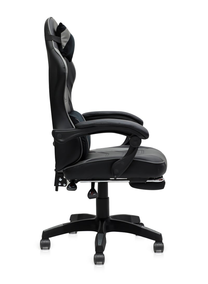 Multi Home Furniture Modern design Best Executive gaming chair MH-6065-Grey-black for Video Gaming Chair for Pc with fully reclining back and head rest amd footrest and soft leather (Grey, blk) - Image 4