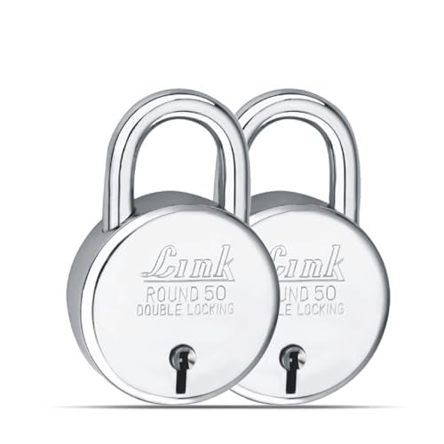 Link Stainless Steel 50mm New Round Lock – Double Locking, Iron Lever, 50,000 Key Combinations, 3 Silver Keys per Lock (Pack of 2) - Image 1