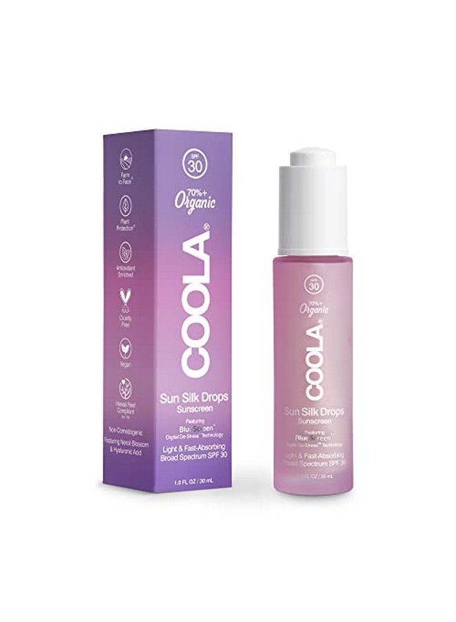 COOLA Organic Sun Silk Drops And Face Moisturizer With Spf 30 Dermatologist Tested Sunscreen With Plantderived Bluescreen Digital Destress Technology 1 Fl Oz - Image 1