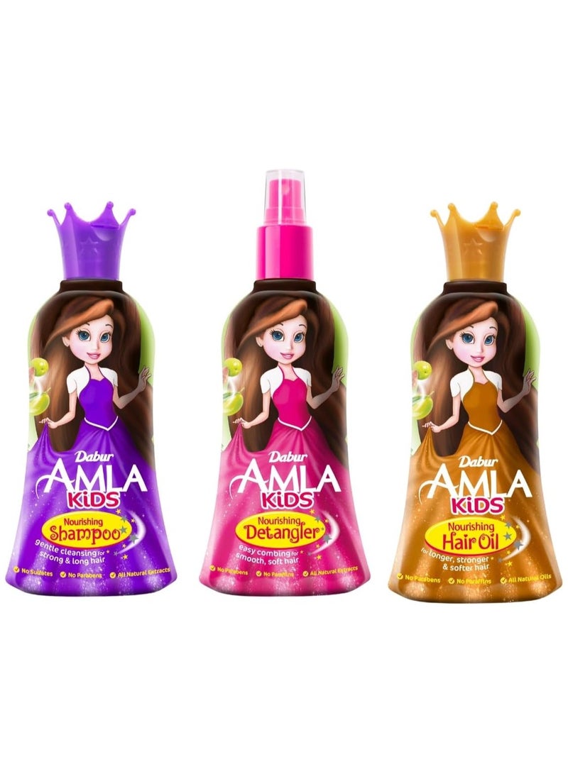 Dabur Dabur Amla Kids Detangler + Hair Oil + Shampoo (3x200ml) | Natural Extracts | Gentle Care for Strong & Long Hair | Value Pack  - Image 1
