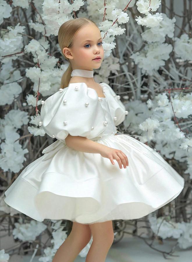 Take Two Girls White Puff Sleeve Embellished Dress - Image 5