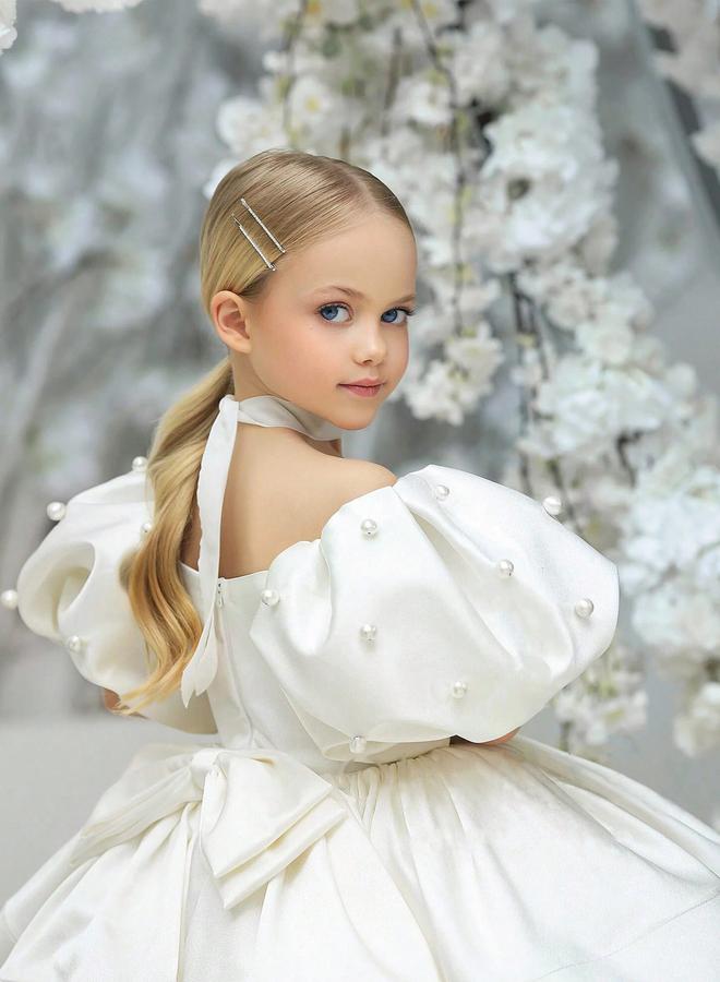 Take Two Girls White Puff Sleeve Embellished Dress - Image 4