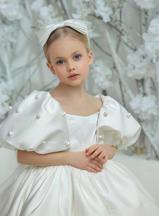 Take Two Girls White Puff Sleeve Embellished Dress - Image 3