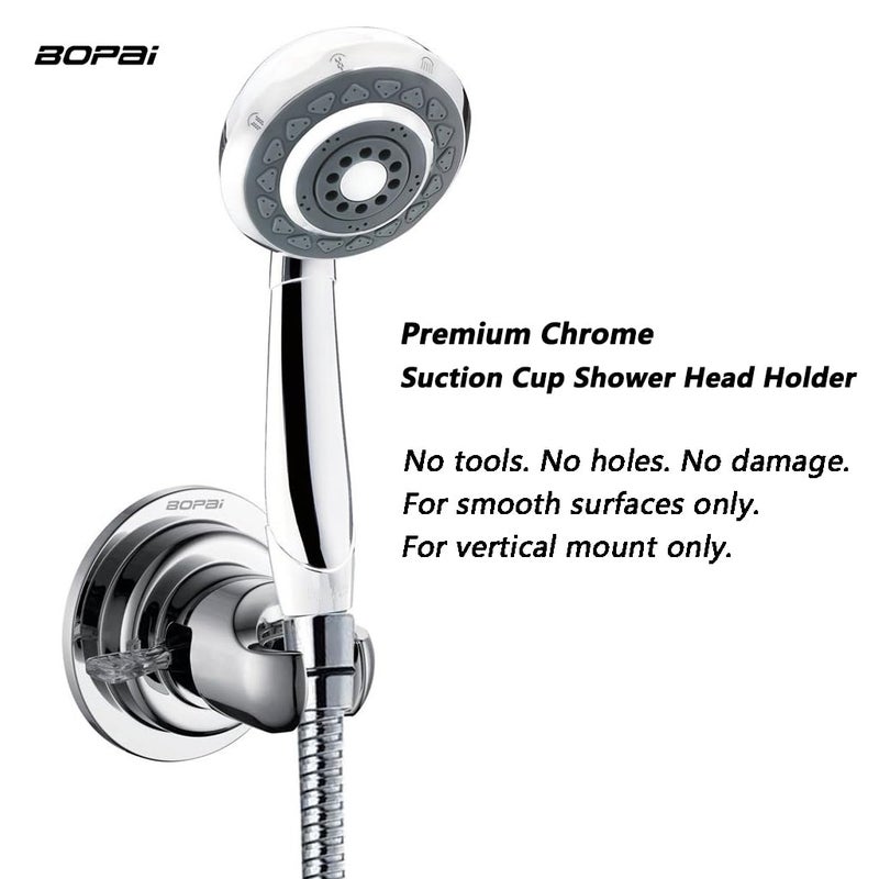 BOPai Suction Cup Shower Head Holder for Handheld Shower â€“ No Drill, For Smooth Surfaces Only, Vertical Mount Only, Chrome - Image 2