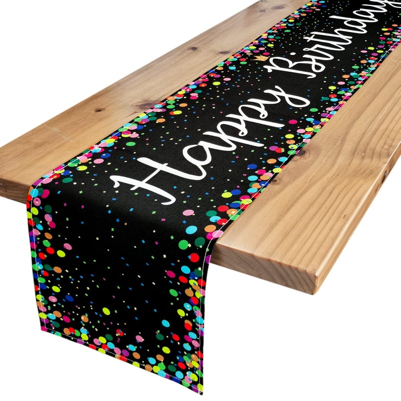 Letjolt Birthday Table Runner Polka Dots Happy Birthday Table Decoration Birthday Sign for Birthday Party Decor 12x72 Inches  Black - Image 1