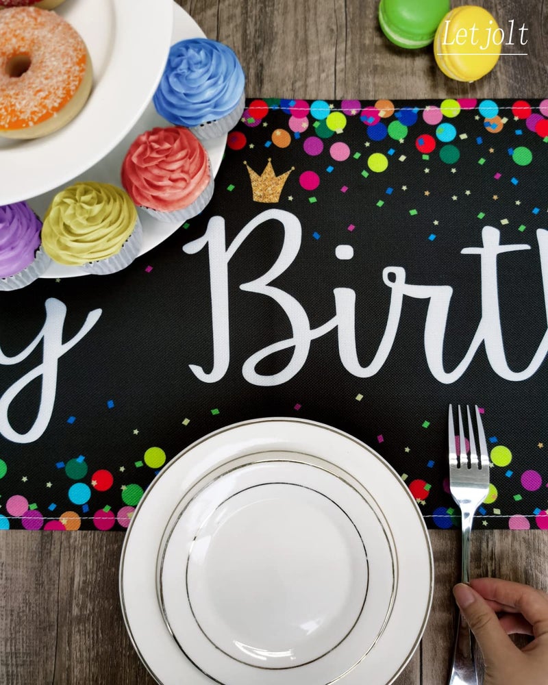 Letjolt Birthday Table Runner Polka Dots Happy Birthday Table Decoration Birthday Sign for Birthday Party Decor 12x72 Inches  Black - Image 4