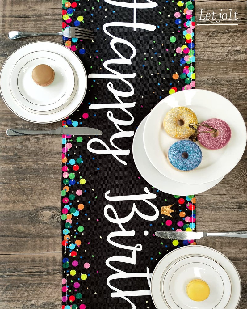 Letjolt Birthday Table Runner Polka Dots Happy Birthday Table Decoration Birthday Sign for Birthday Party Decor 12x72 Inches  Black - Image 2