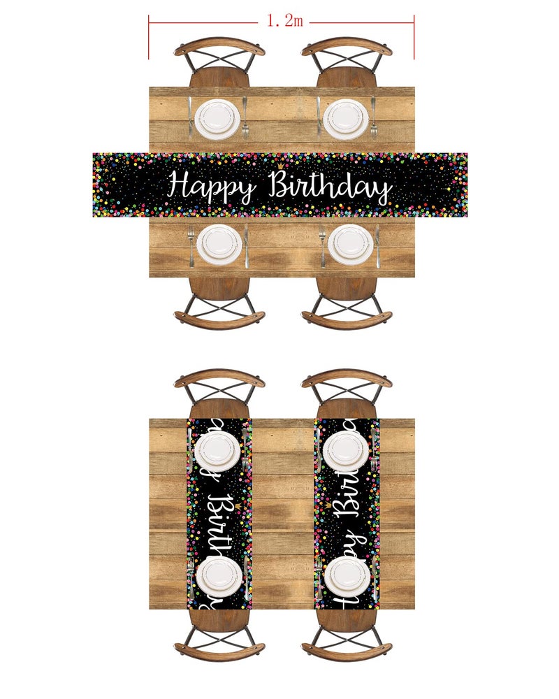Letjolt Birthday Table Runner Polka Dots Happy Birthday Table Decoration Birthday Sign for Birthday Party Decor 12x72 Inches  Black - Image 5
